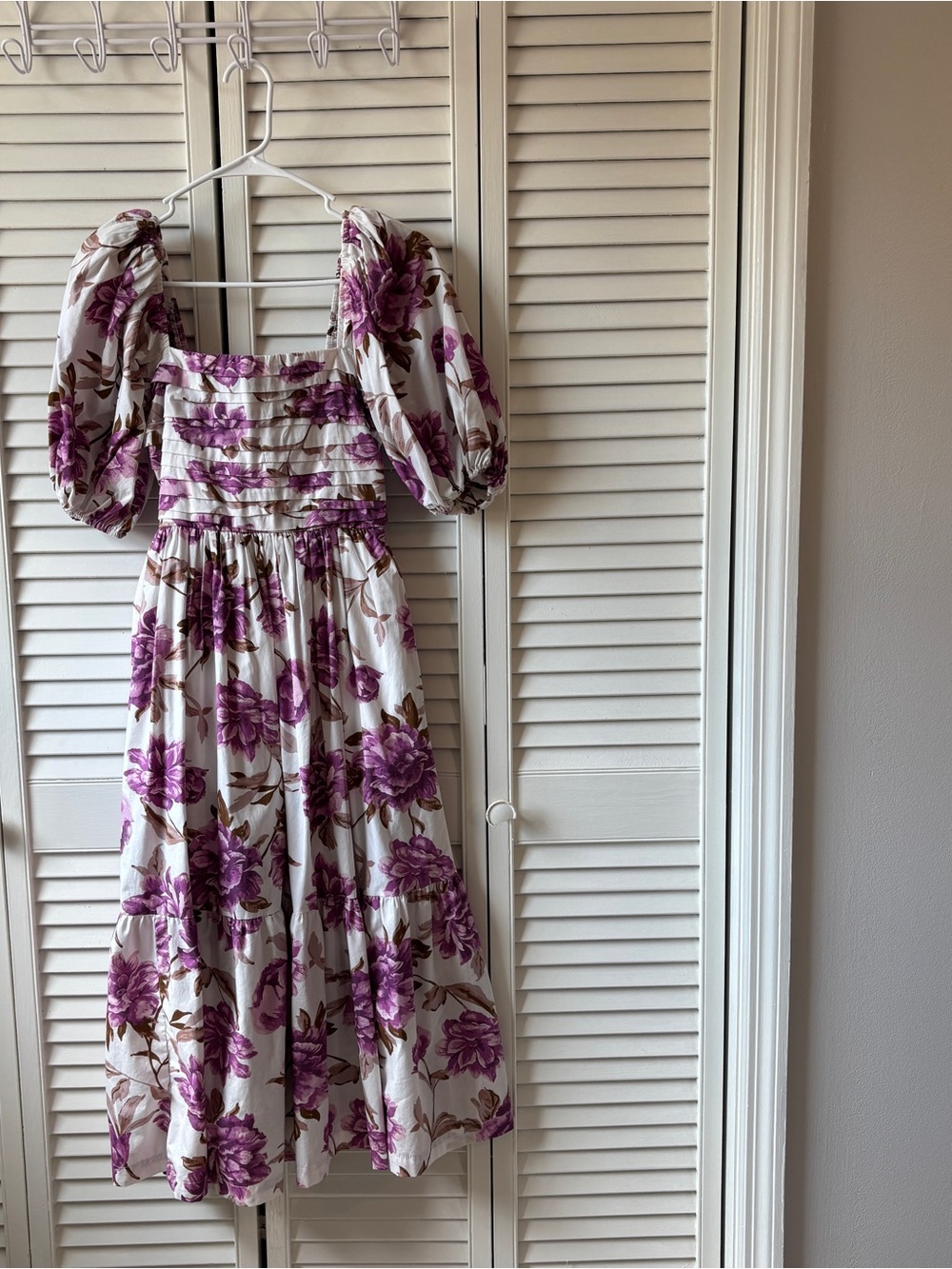 Abercrombie & Fitch White Midi Dress with Purple Floral Print